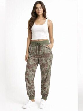 Anthropologie Nomad Joggers Green Camo Floral High Rise Size XS Women's